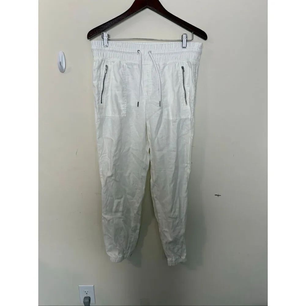 Athleta Cabo Linen Jogger White Women’s 10 Drawstring Lightweight Travel